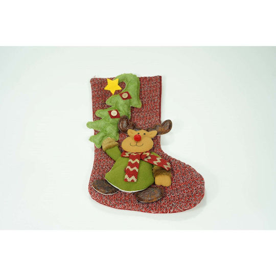 Șosetă Decorativă de Crăciun cu Ren L45xl20cm. Roșie