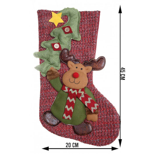 Șosetă Decorativă de Crăciun cu Ren L45xl20cm. Roșie
