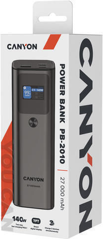 Canyon PB-2010 Power Bank 27000mAh 140W με Θύρα USB-A και 2 Θύρες USB-C Power Delivery / Quick Charge 3.0 Γκρι