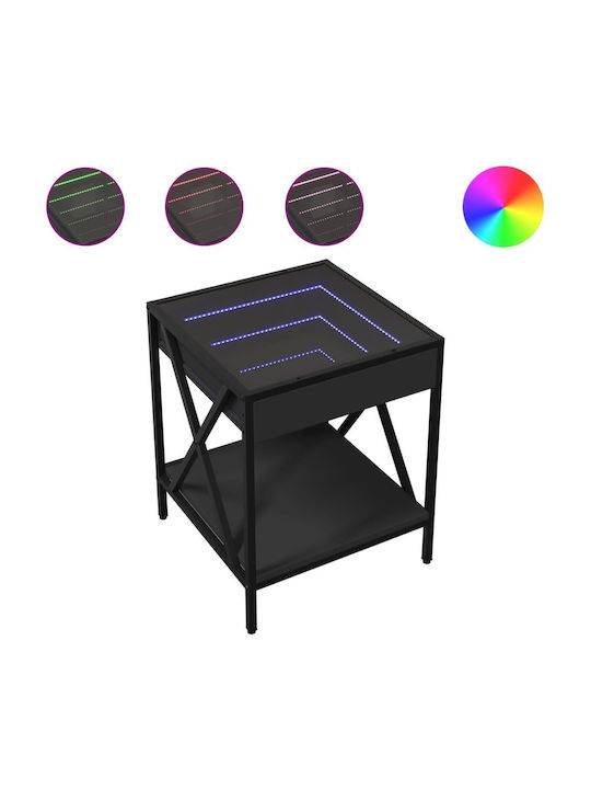 Square Side Table Glass with LED Black Velvet-Black Metal L40xW40xH49cm.