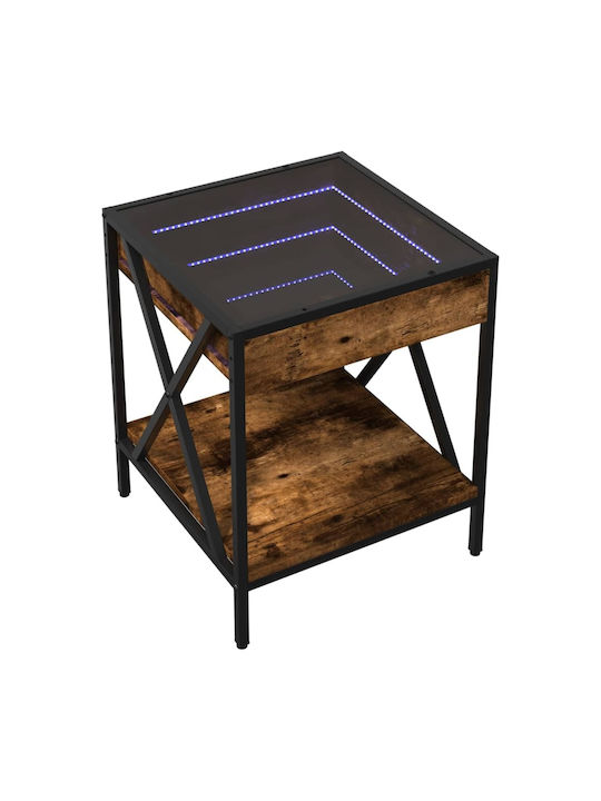 Square Side Table Glass with LED Smoky Oak L40xW40xH49cm.