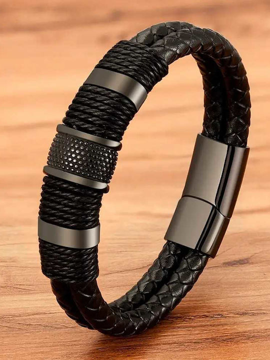 Black Leather Bracelet Black Details Black Clasp Molfs
