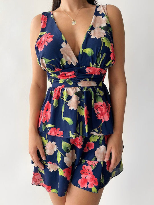 Sammy Blue Super Mini Floral Ruffle Dress