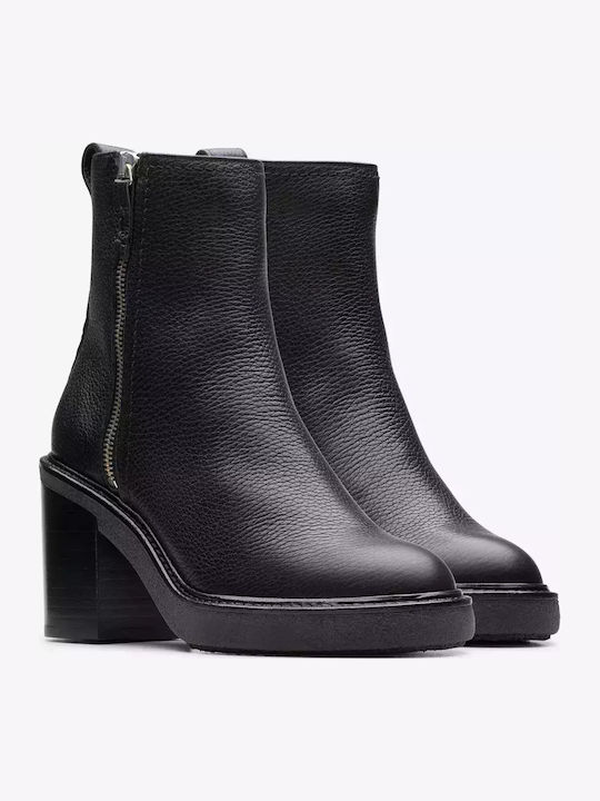 Cassiano Zip Block Heel Boots Δερμάτινα Γυναικεία Μποτάκια με Ψηλό Τακούνι Μαύρα