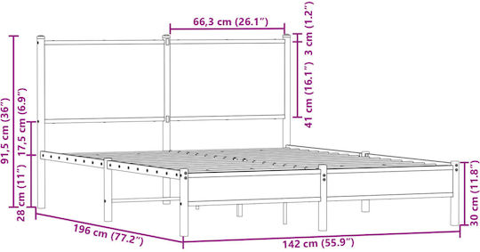 Double Wooden Brown Bed with Slats for Mattress 137x190cm 4007813