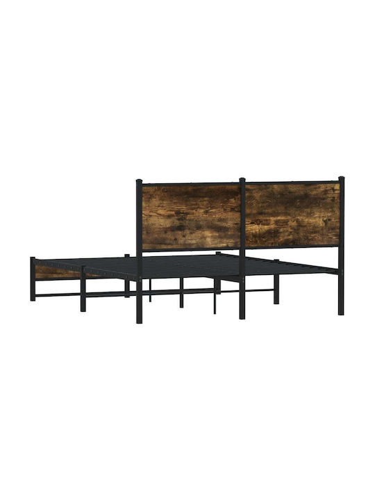 Double Wooden Brown Bed with Slats for Mattress 150x200cm 4007834