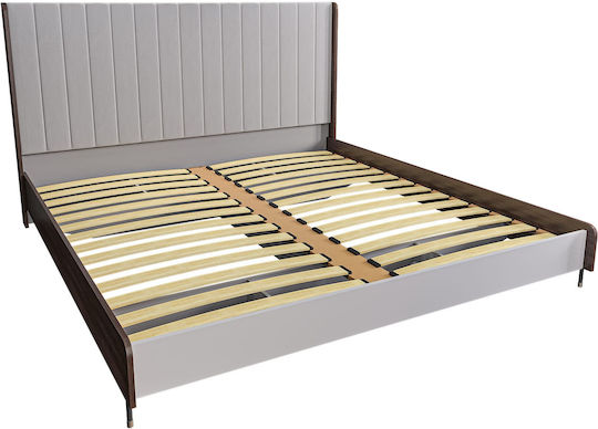 Forza Bed King Size Wooden Boras Oak Ashy with Slats for Mattress 193x203cm