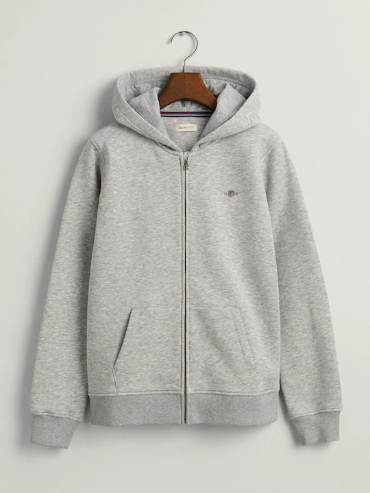 Kids Sweatshirt Cardigan with Hood and Pockets Light Grey Melange