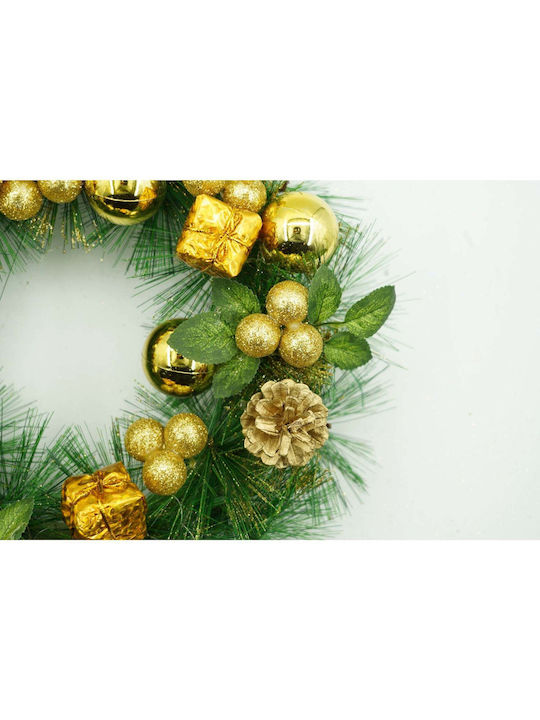 Weihnachtskranz Tür Grün Gold 35 cm PVC Künstlich Dekoriert Innen Außen Flippy