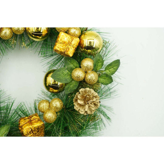 Coronită de Crăciun Ușă Verde Aurie 35 Cm Pvc Decorată Artificial Interior Exterior Flippy