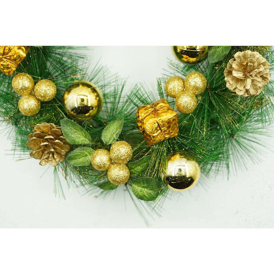 Coronită de Crăciun Ușă Verde Aurie 35 Cm Pvc Decorată Artificial Interior Exterior Flippy
