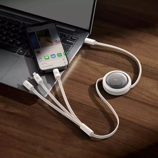 Baseus Free2draw Retractable USB to Type-C / Lightning / micro USB Cable 3.5A Λευκό 1.1m P10368700211-03