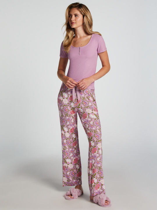 Hunkemöller Sommer Damen Baumwolle Pyjama-Oberteil Lavender Mist