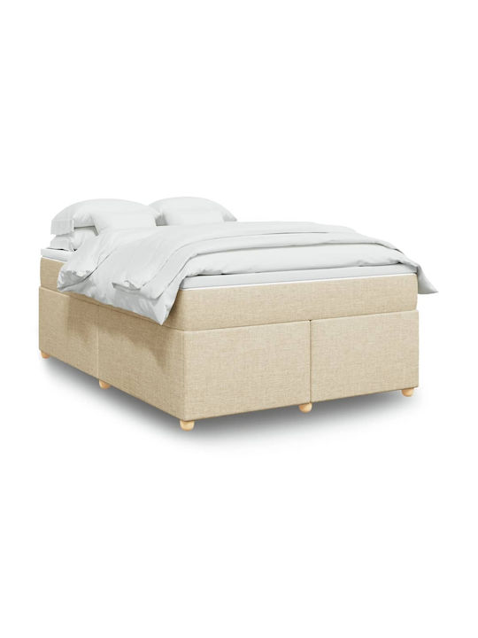 Vidaxl Boxspringbett mit Matratze Creme 160x200cm Stoff 1 Stück Doppelbett Creme
