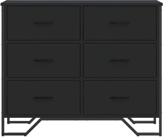 Wooden Chest of Drawers with 6 Drawers Black 91x35.5x74.5cm
