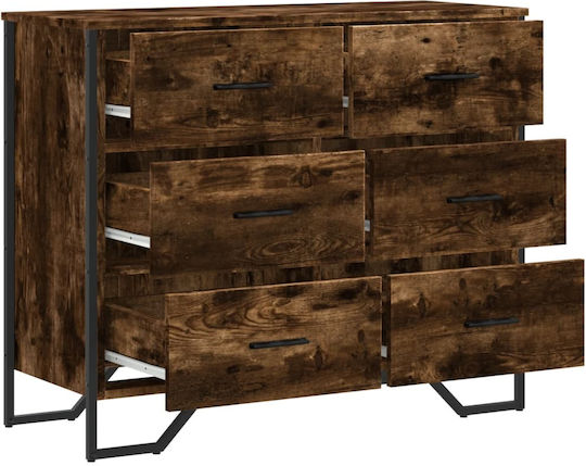 Wooden Chest of Drawers with 6 Drawers Smoked Oak 91x35.5x74.5cm