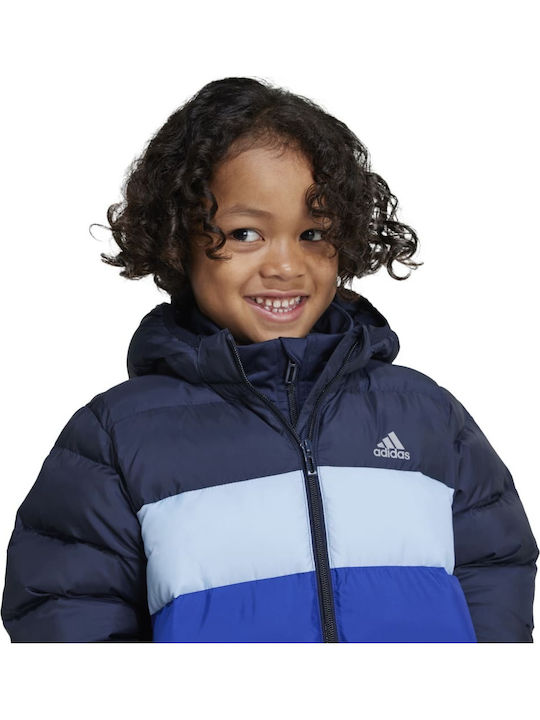 Down Kids Sports Coat with Hood Blue