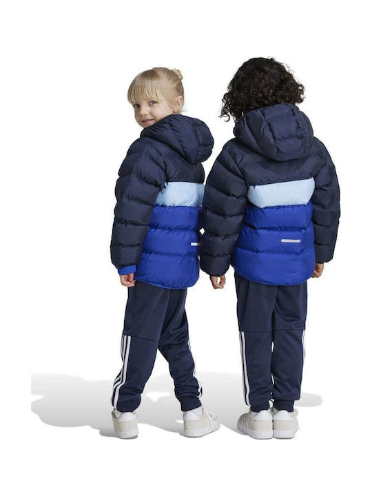 Down Kids Sports Coat with Hood Blue