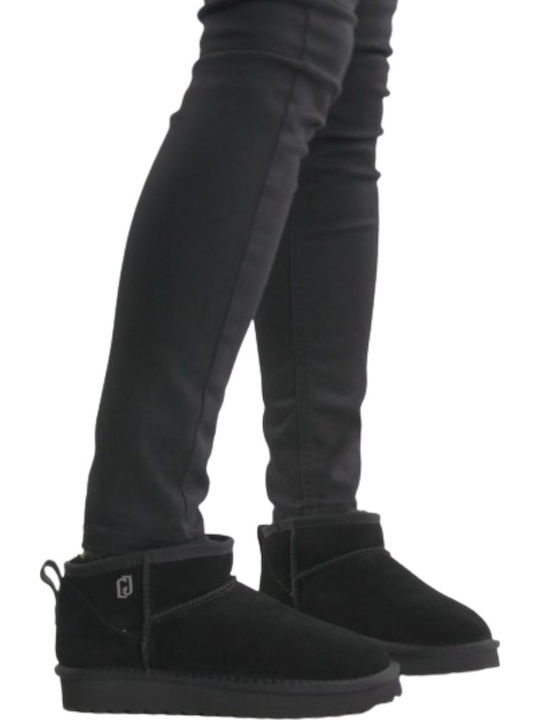 Leather Women's Ankle Boots with Fur Black