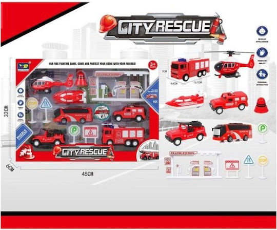 Rescue Vehicles Set Pullback Road Signs Pumps Accessories 6pcs 45x32x6cm
