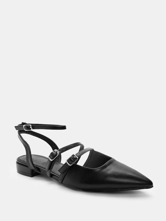 Luigi Synthetic Leather Pointed Toe Black Low Heels with Strap