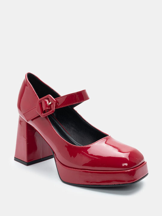 Luigi Patent Leather Pointed Toe Burgundy Low Heels with Strap