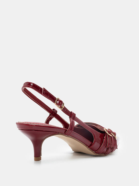 Luigi Synthetic Leather Pointed Toe Burgundy Medium Heels with Strap