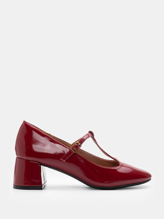 Luigi Patent Leather Pointed Toe Burgundy Medium Heels with Strap