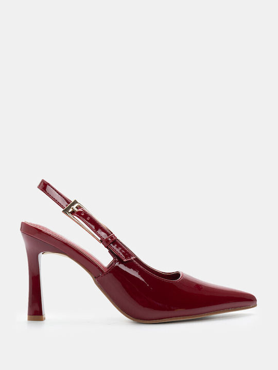 Luigi Synthetic Leather Pointed Toe Burgundy High Heels