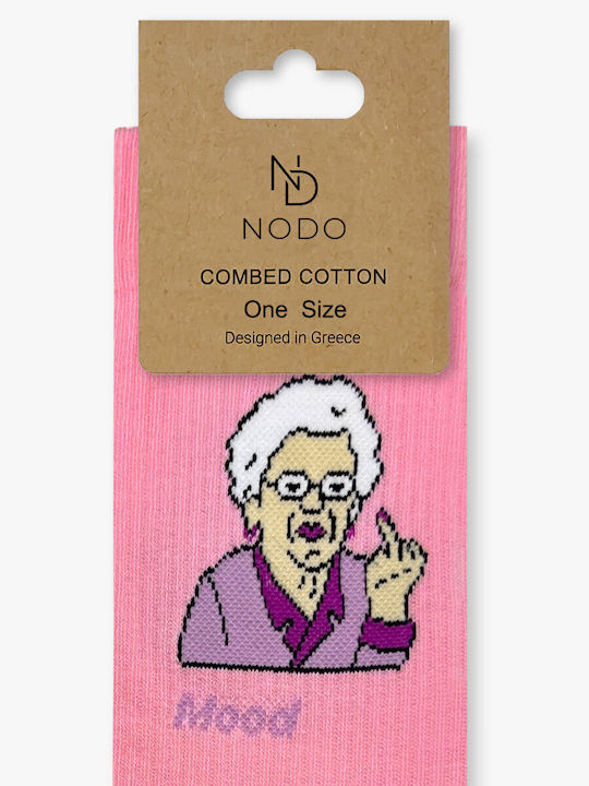 Nodo Βαμβακερή Κάλτσα Σχέδια Old Lady Middle Finger Meme Ροζ