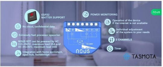 Nous Smart Switch 2 Καναλιών Wi-Fi