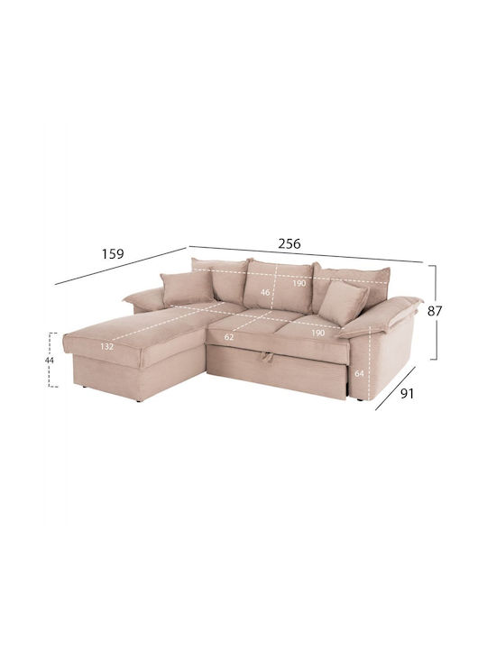 Aldo Corner Couch Bed with Left Corner and Storage Space Beige 256x159x87 cm
