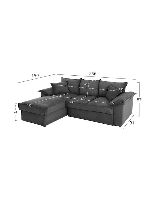Aldo Corner Couch Bed with Left Corner & Storage Space Anthracite 256x159x87 cm