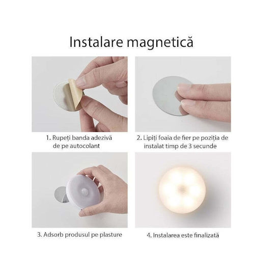 Reîncărcabil LED Lumină de noapte Comutator cu Alimentare cu baterie și Senzor de mișcare 1buc