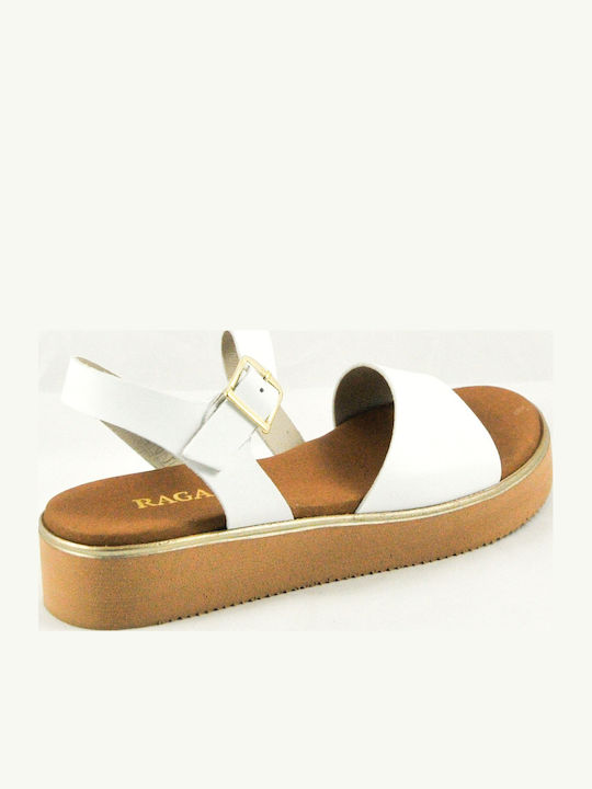 Leder Flache Sandalen für Damen mit Riemen in Weiß Farbe