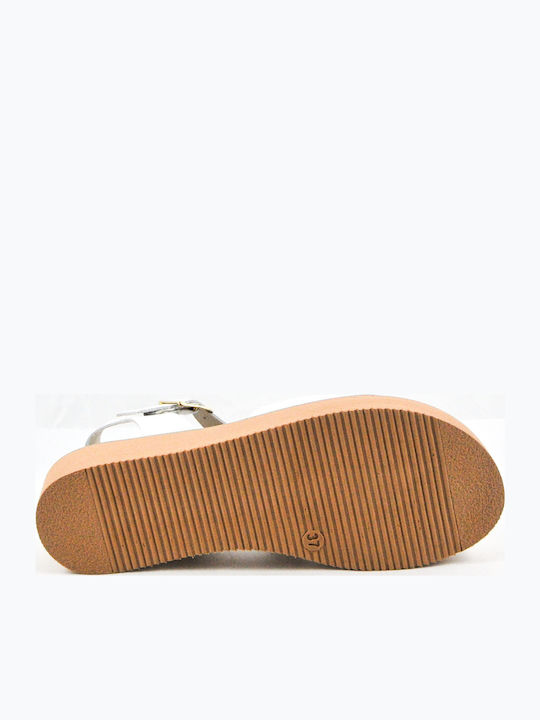 Leder Flache Sandalen für Damen mit Riemen in Weiß Farbe