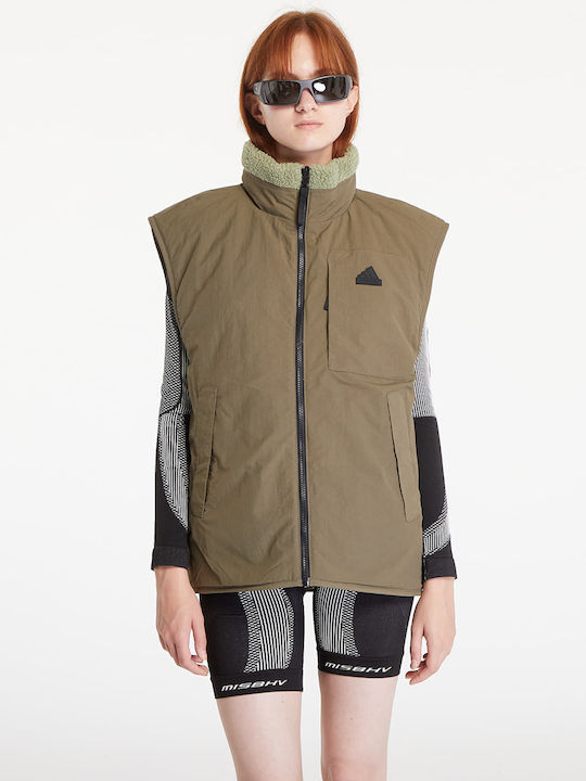 City Escape Reversible Vest Κοντό Γυναικείο Αμάνικο Μπουφάν Διπλής Όψης για Χειμώνα Tent Green / Olive Strata