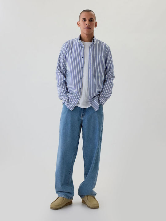 Long-sleeved Cotton Shirt Striped Blue