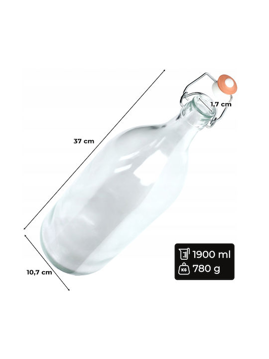 Kadax Μπουκάλι Νερού Γυάλινο με Φελλό Διάφανο 2000ml 3 Τεμάχια