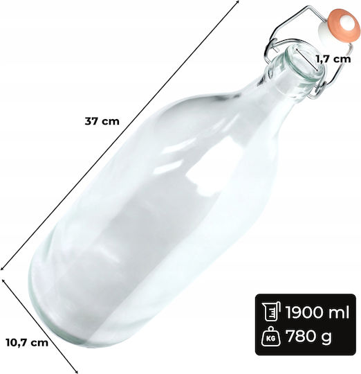 Kadax Μπουκάλι Νερού Γυάλινο με Φελλό Διάφανο 2000ml
