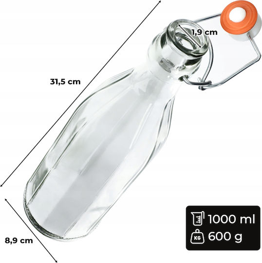 Kadax Bottle Water Glass with Cork Transparent 1000ml 3 Pieces