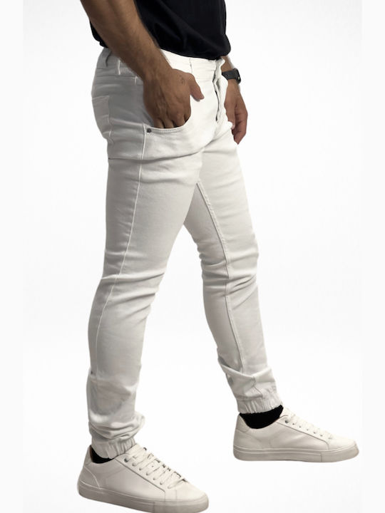 Men's Elastic Jeans Pants with Regular Straight Fit White