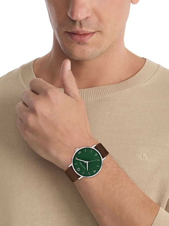 Calvin Klein Modern Herrenuhr 42mm Batterie mit Braun Lederarmband