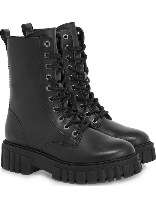 Leather Women's Ankle Boots with Medium Heel Black