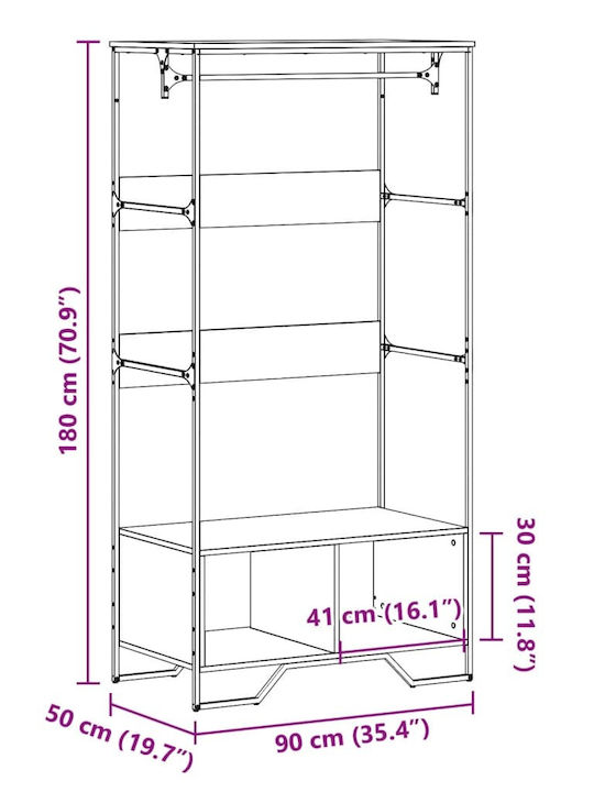 vidaXL Floor Garment Rack made of Wood Black 90x50x180cm