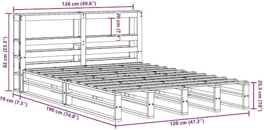 King Size Bed with Solid Wood Brown Wax with Slats for Mattress 190x190cm
