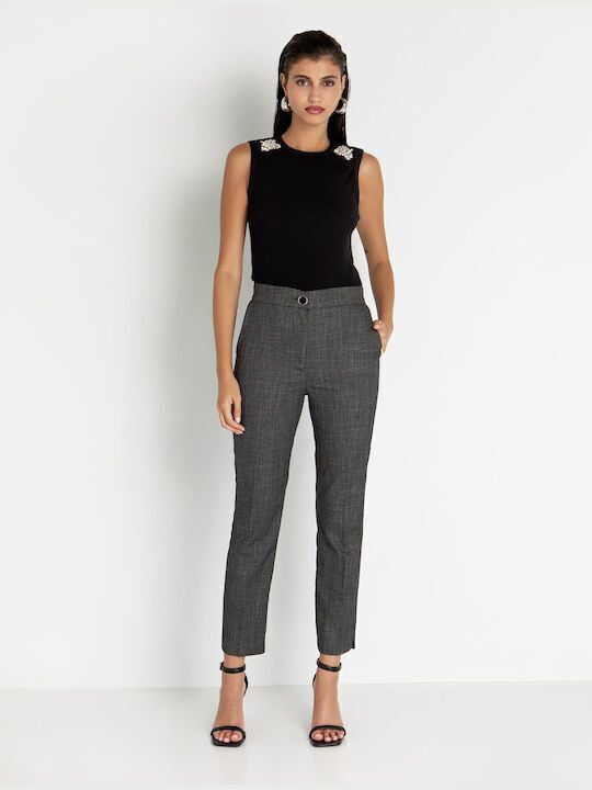 Damen Hoch tailliert Stoff Hose in Geradem Schnitt Schwarz