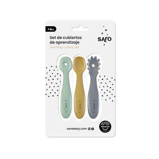 Saro Baby Set with Spoons made of Silicone for 4+ months Blue 3pcs