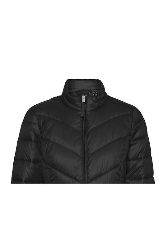 Късо Дамско Puffer Якето Ветроустойчиво За Зима Черно