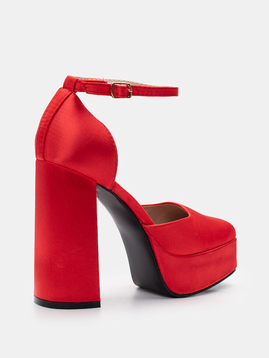 Luigi Pointed Toe Red Low Heels with Strap